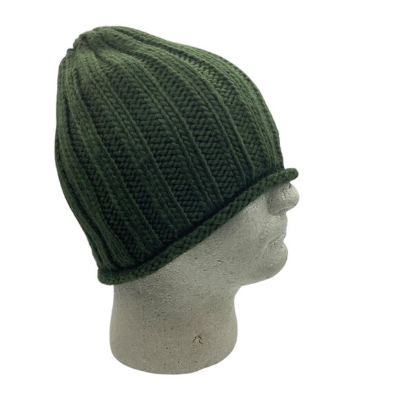 Free People Green Acrylic Cable Knit Beanie Hat One Size Ribbed - Picture 3 of 6